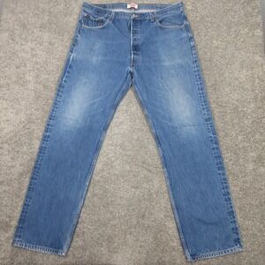 Levis Jeans Mens 38x32 (Tag 40x36) Blue 501 Button Fly Regular Straight Denim